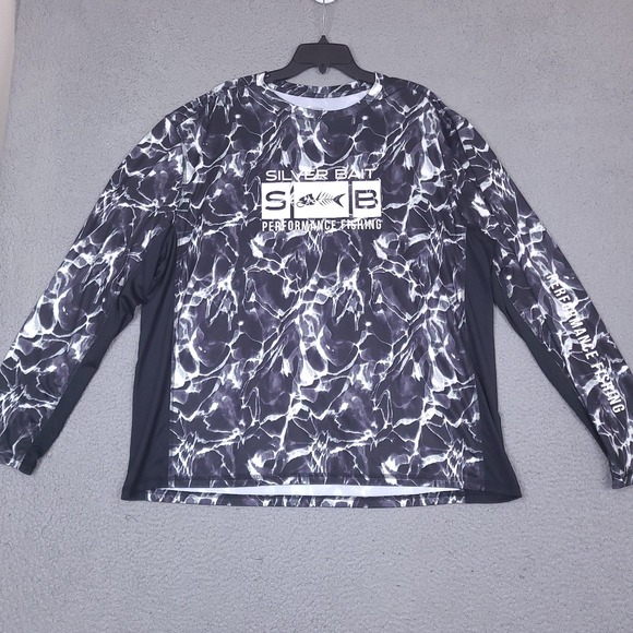 Silver Bait Shirt Mens XXL Black Stretch Performance Long Sleeve Camo Fishing - Picture 1 of 11